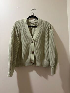 H&M Sage Green Ribbed Button-Up Women's Cardigan